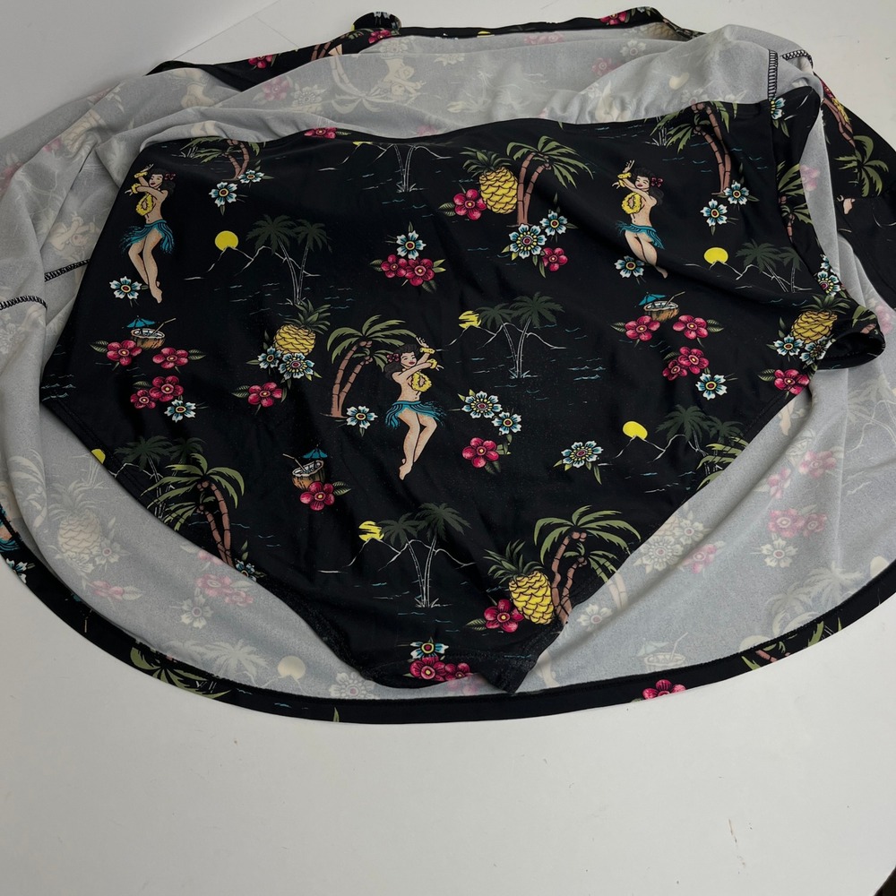 Torrid 3X Hula Girl Swim Dress Black Tropical Skirted One Piece Retro - Picture 12 of 15